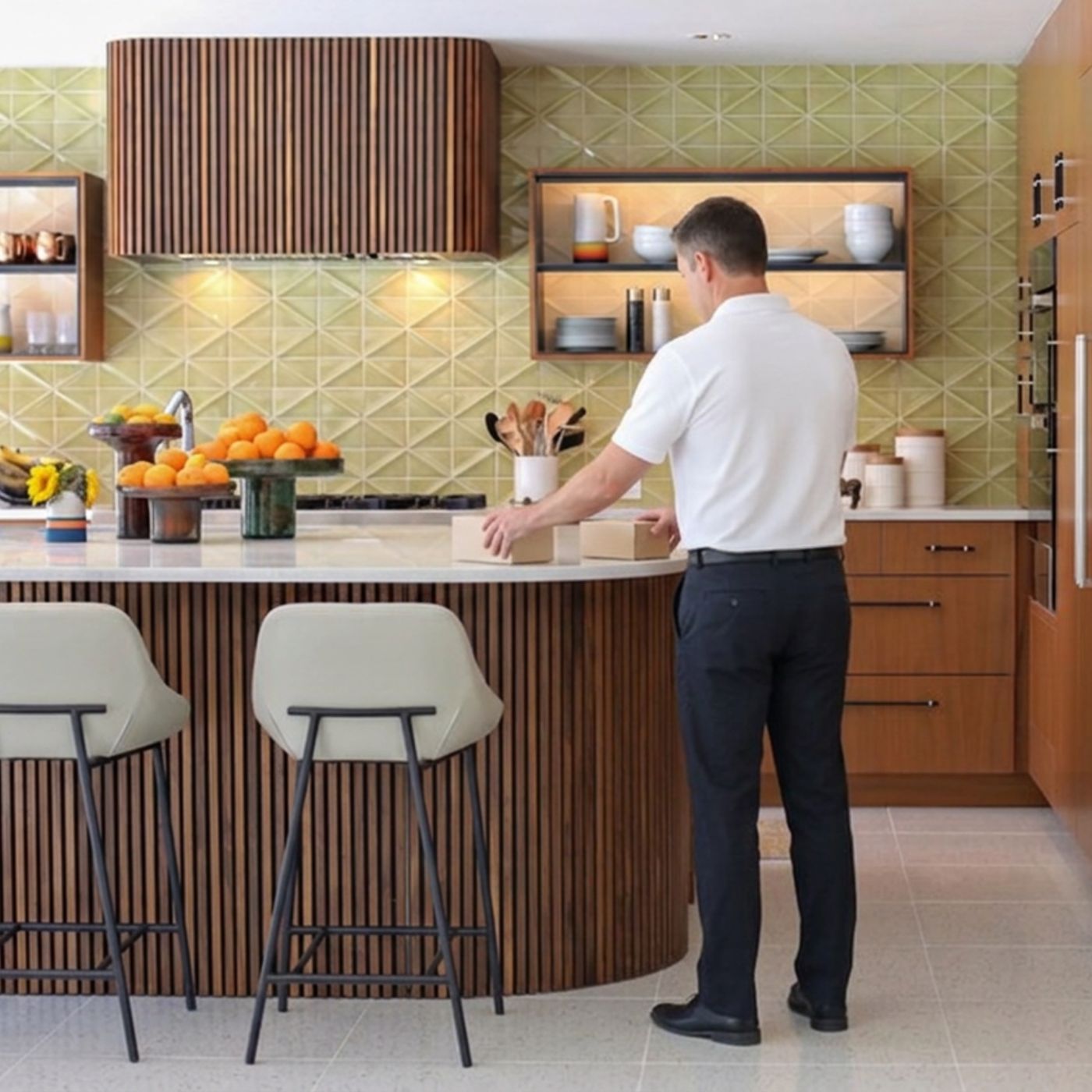 Nicholas checking a client kitchen during a home watch visit
